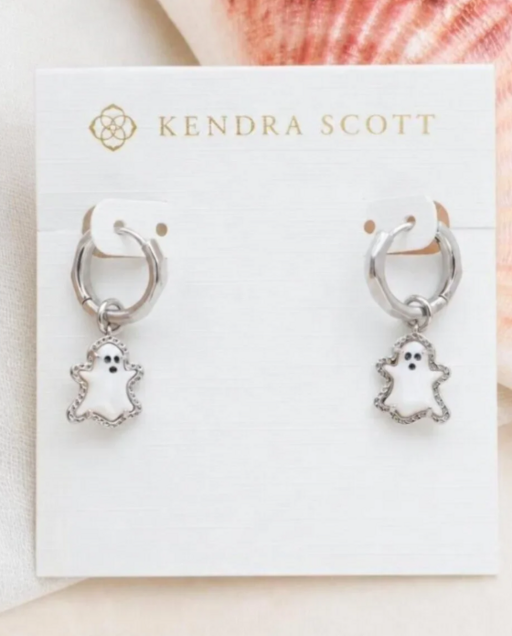 Kendra Scott White Ghost Huggie Drop Earrings